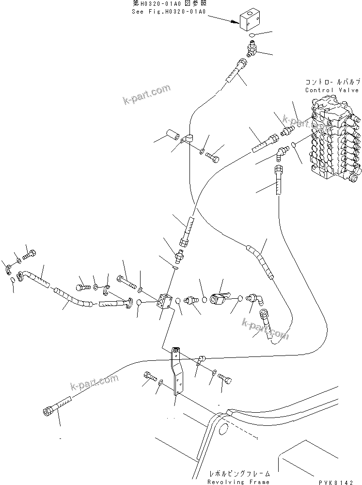Komatsu parts book diagram for PW150ES-6K S/N K30001-UP: ATTACHMENT LINE (VALVE SIDE)(#K30001-K34000)