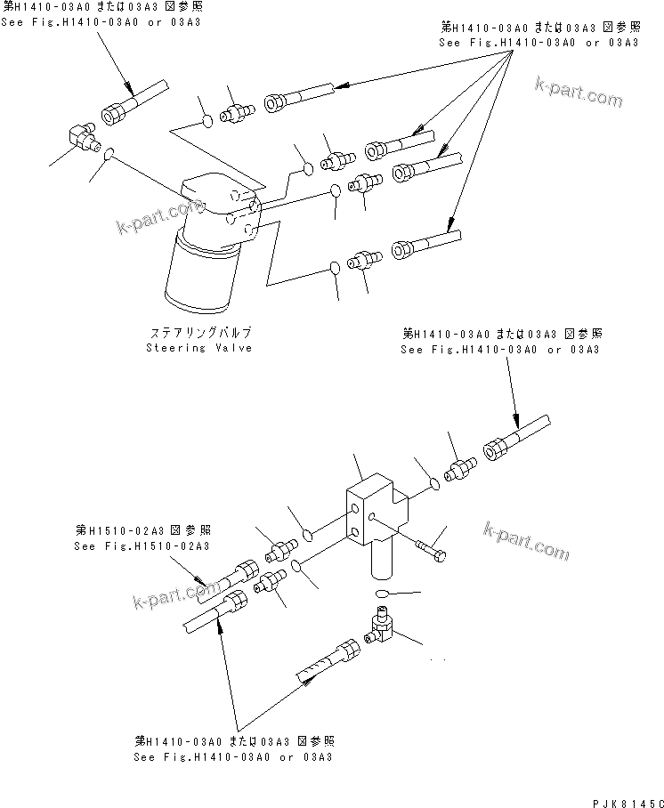 Komatsu parts book diagram for PW150ES-6K S/N K30001-UP: STEERING LINE (ADAPTER AND ELBOW) (ITALIAN SPEC.)