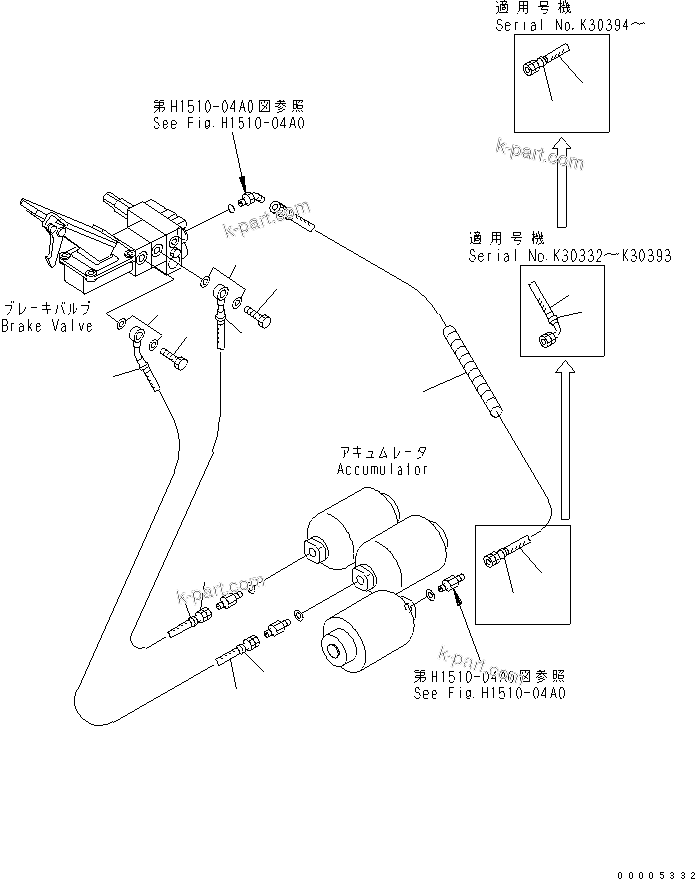 Komatsu parts book diagram for PW150ES-6K S/N K30001-UP: BRAKE LINE (VALVE TO ACCUMULATOR)