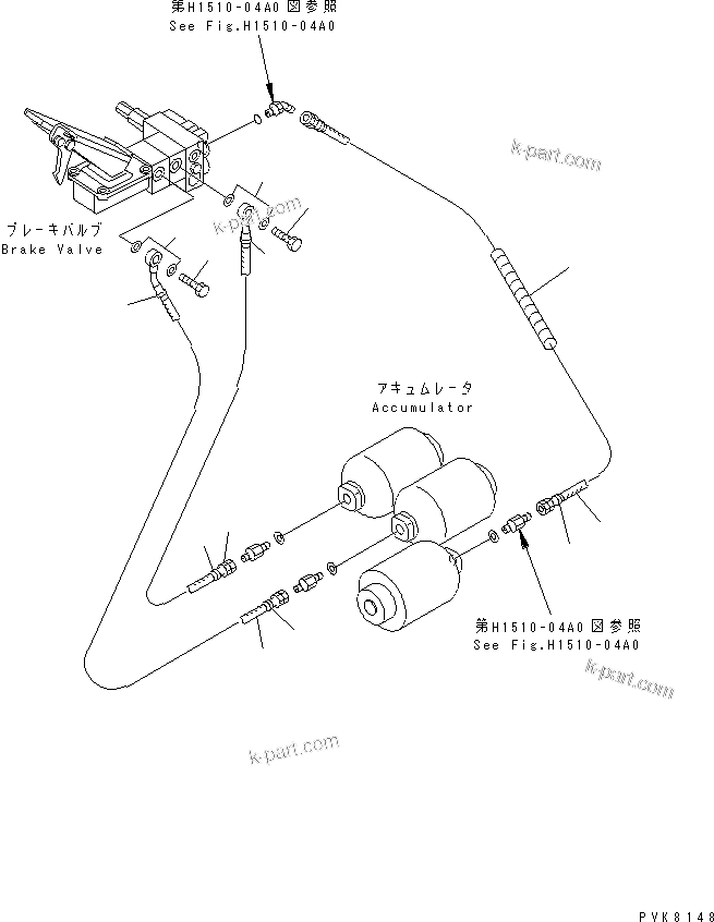 Komatsu parts book diagram for PW150ES-6K S/N K30001-UP: BRAKE LINE (VALVE TO ACCUMULATOR) (ITALIAN SPEC.)