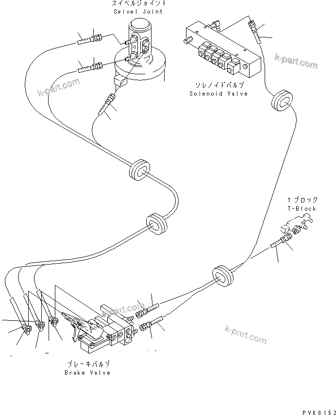 Komatsu parts book diagram for PW150ES-6K S/N K30001-UP: BRAKE LINE (VALVE TO SWIVEL JOINT) (ITALIAN SPEC.)