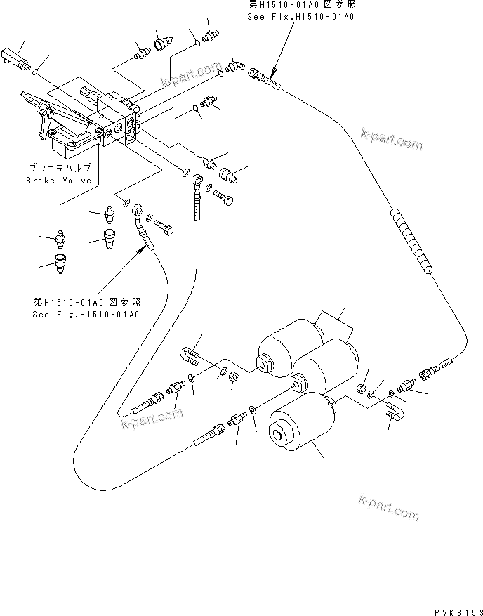 Komatsu parts book diagram for PW150ES-6K S/N K30001-UP: BRAKE LINE (SWITCH AND ACCUMULATOR) (ITALIAN SPEC.)