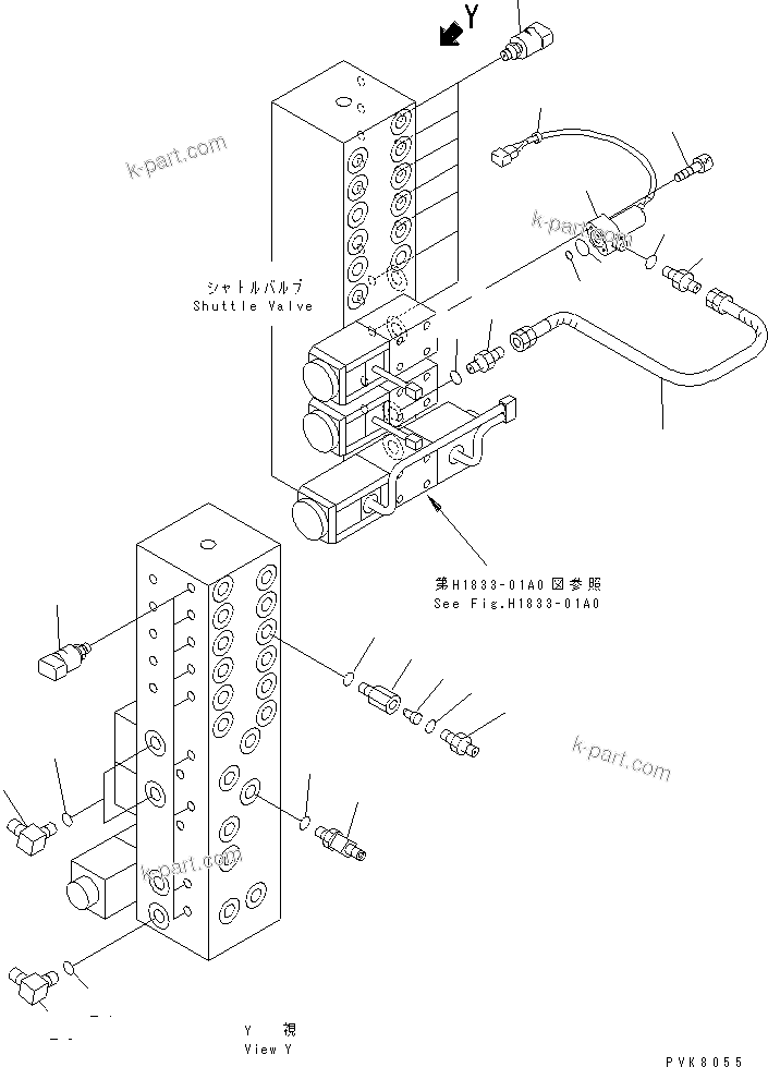 Komatsu parts book diagram for PW150ES-6K S/N K30001-UP: SHUTTLE VALVE (CONNECTING PARTS) (2/2)