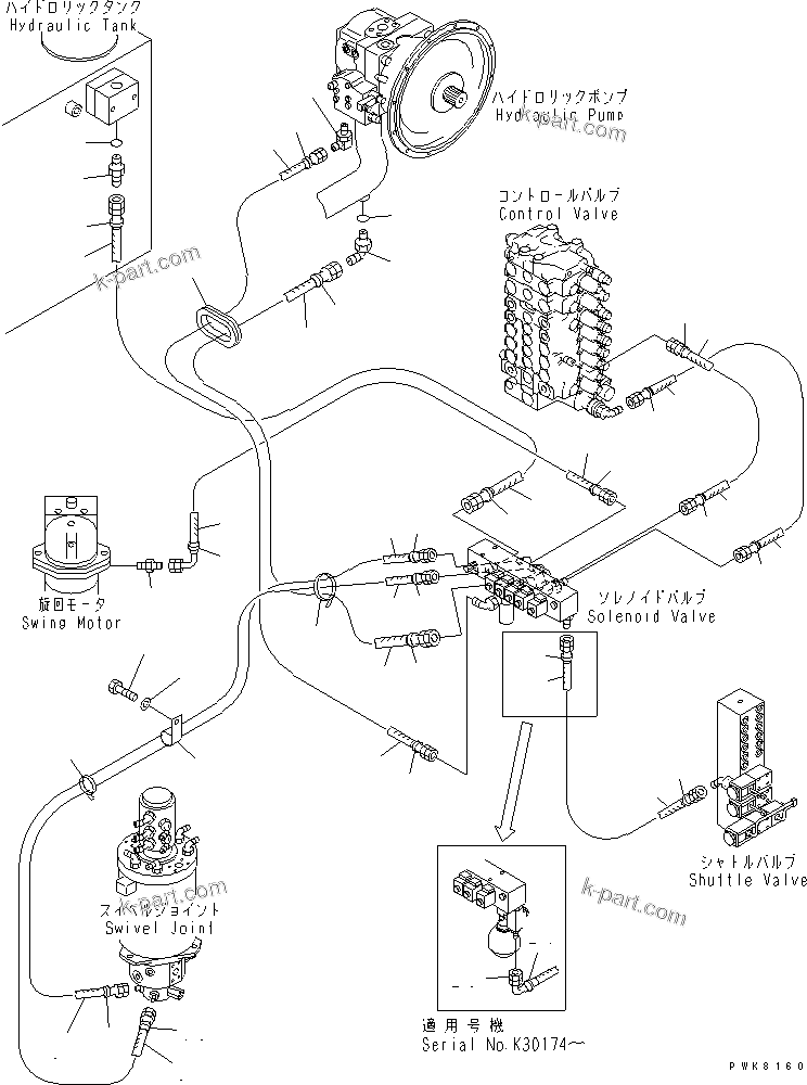 Komatsu parts book diagram for PW150ES-6K S/N K30001-UP: SOLENOID VALVE PIPING