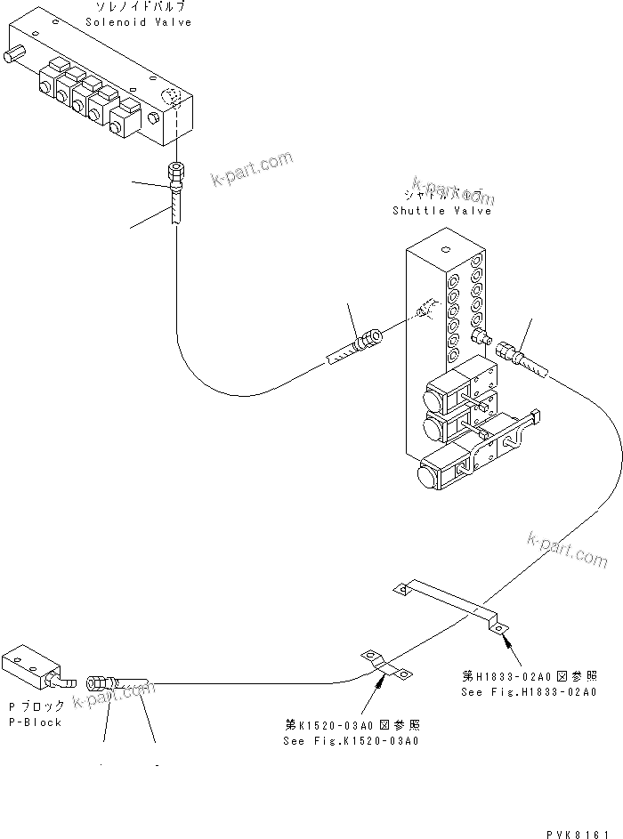 Komatsu parts book diagram for PW150ES-6K S/N K30001-UP: SHUTTLE VALVE LINE (P-PORT PIPING)