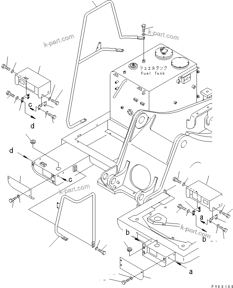 Komatsu parts book diagram for PW150ES-6K S/N K30001-UP: HAND RAIL (ITALIAN SPEC.) (WITH FRONT OUTRIGGER)(#K30001-K34000)