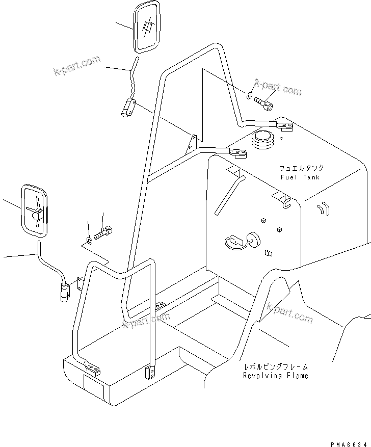 Komatsu parts book diagram for PW150ES-6K S/N K30001-UP: REAR VIEW MIRROR R.H.