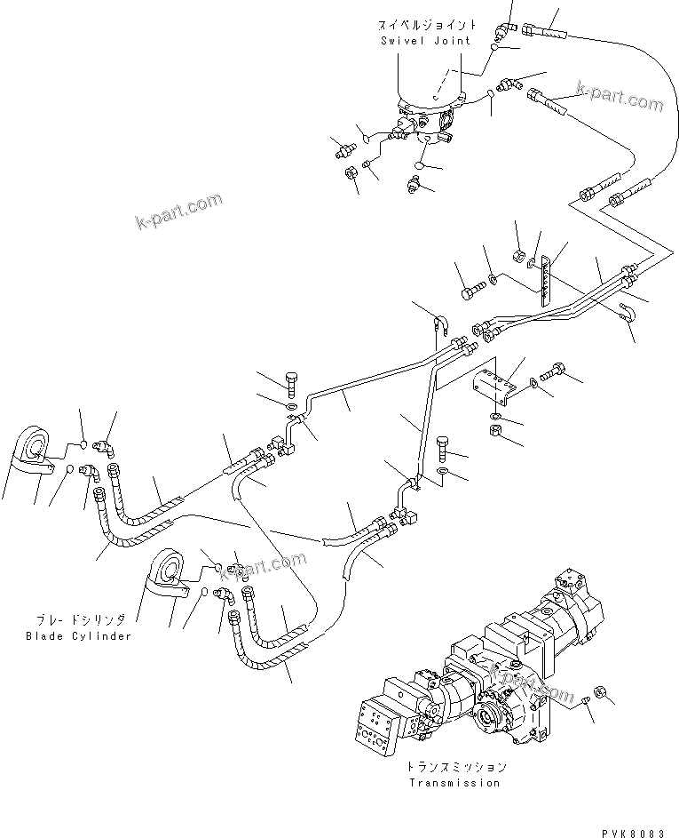 Komatsu parts book diagram for PW150ES-6K S/N K30001-UP: FRONT DOZER PIPING