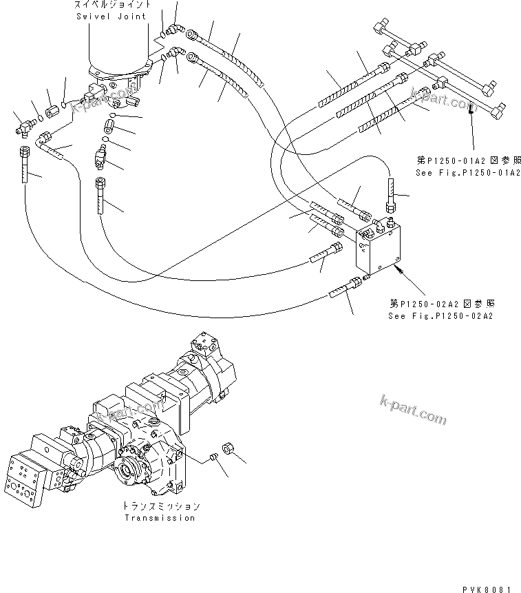 Komatsu parts book diagram for PW150ES-6K S/N K30001-UP: REAR OUTRIGGER PIPING (3/4)