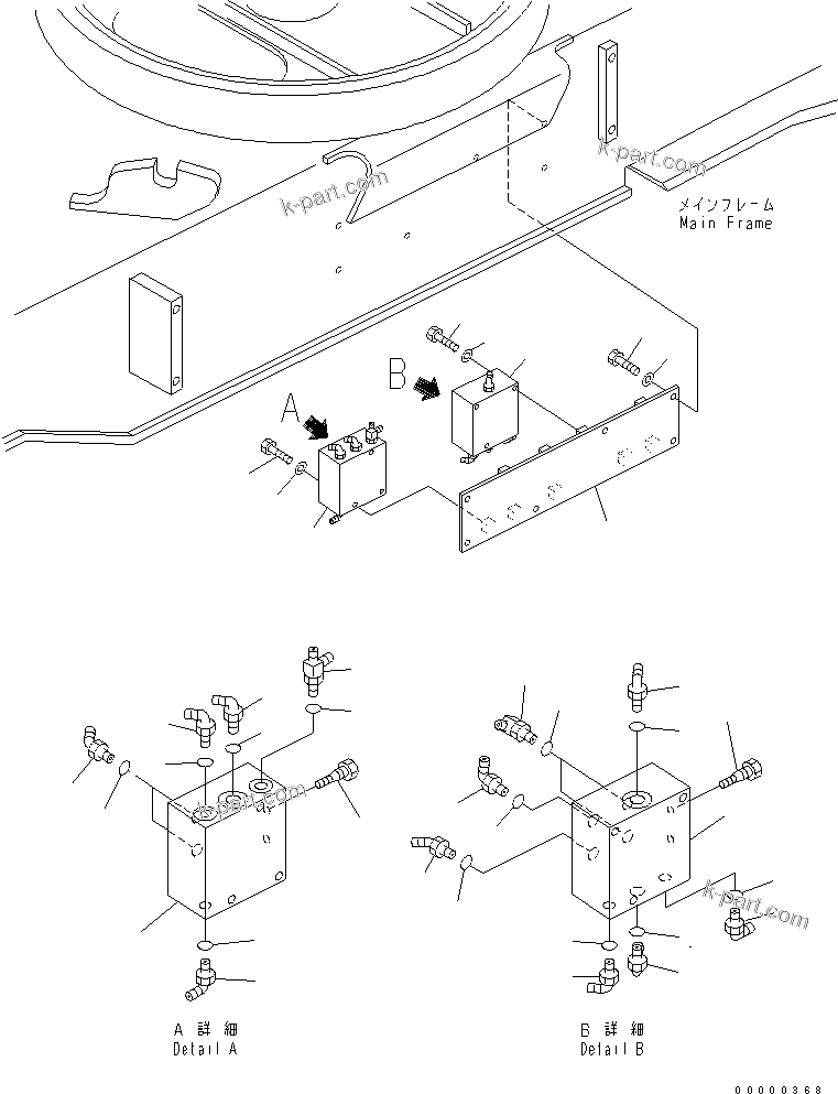 Komatsu parts book diagram for PW150ES-6K S/N K30001-UP: FRONT DOZER AND REAR OUTRIGGER PIPING (3/4)