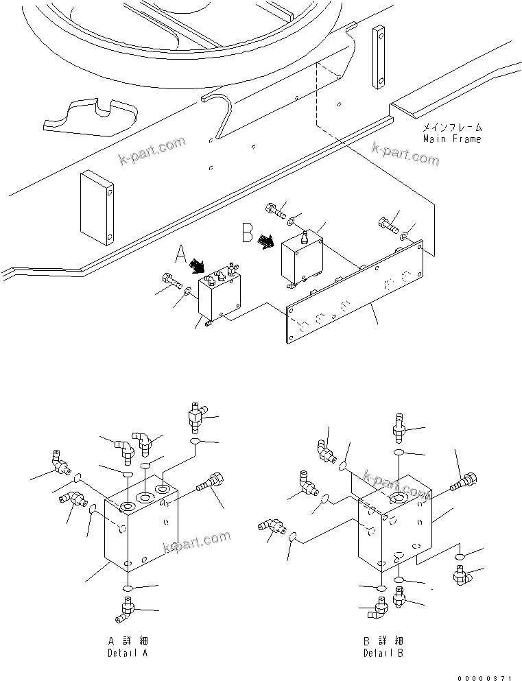 Komatsu parts book diagram for PW150ES-6K S/N K30001-UP: FRONT OUTRIGGER AND REAR DOZER PIPING (3/4)
