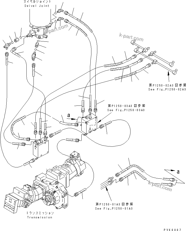 Komatsu parts book diagram for PW150ES-6K S/N K30001-UP: FRONT DOZER AND REAR OUTRIGGER PIPING (4/4)