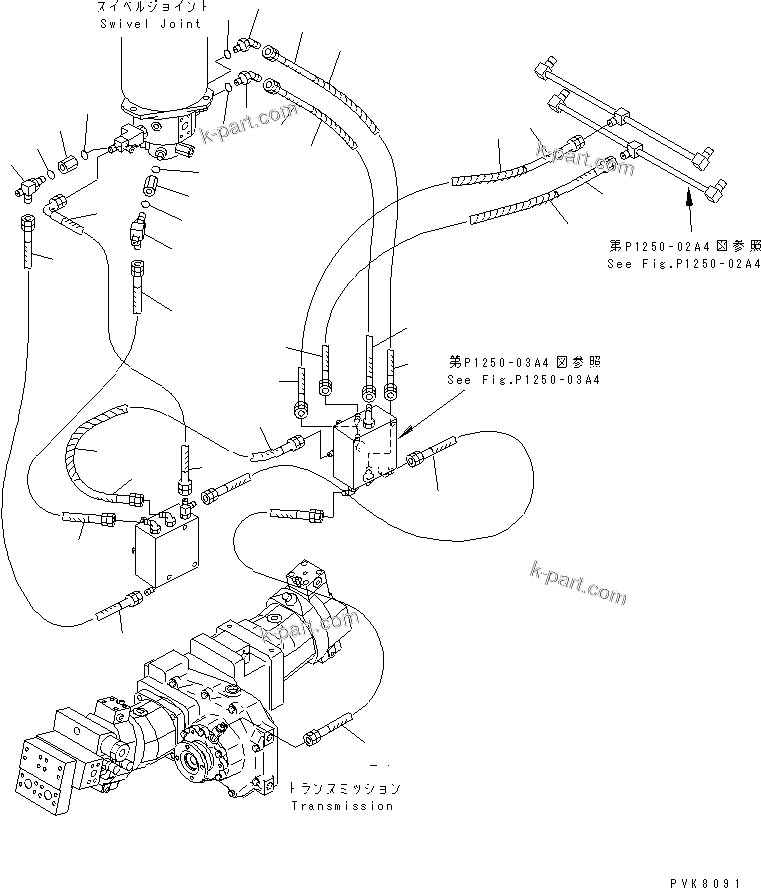 Komatsu parts book diagram for PW150ES-6K S/N K30001-UP: FRONT OUTRIGGER AND REAR DOZER PIPING (4/4)