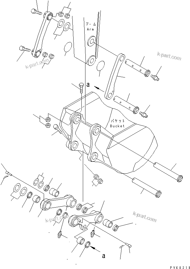 Komatsu parts book diagram for PW150ES-6K S/N K30001-UP: BUCKET LINK AND PINS (1/2)