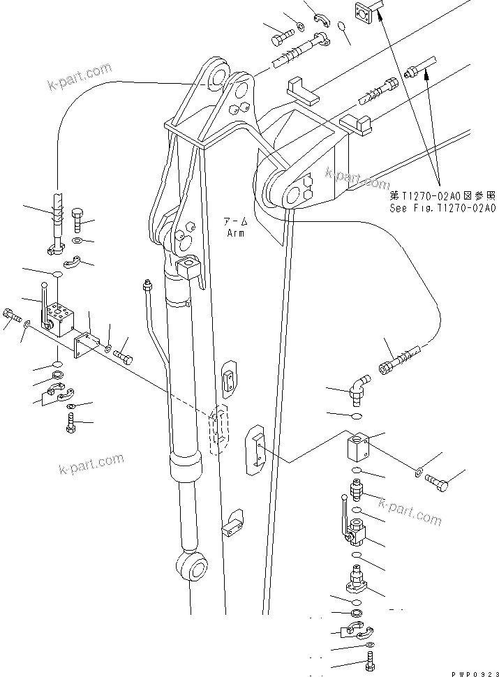 Komatsu parts book diagram for PW150ES-6K S/N K30001-UP: ATTACHMENT LINE (ARM LINE) (FOR 2.1M ARM)(#K34001-)