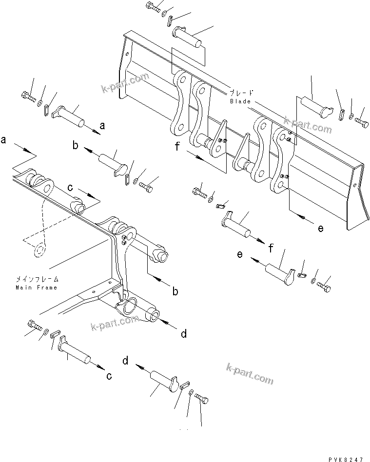 Komatsu parts book diagram for PW150ES-6K S/N K30001-UP: PARALLEL LINK PIN (FOR REAR PARALLEL LINK DOZER)