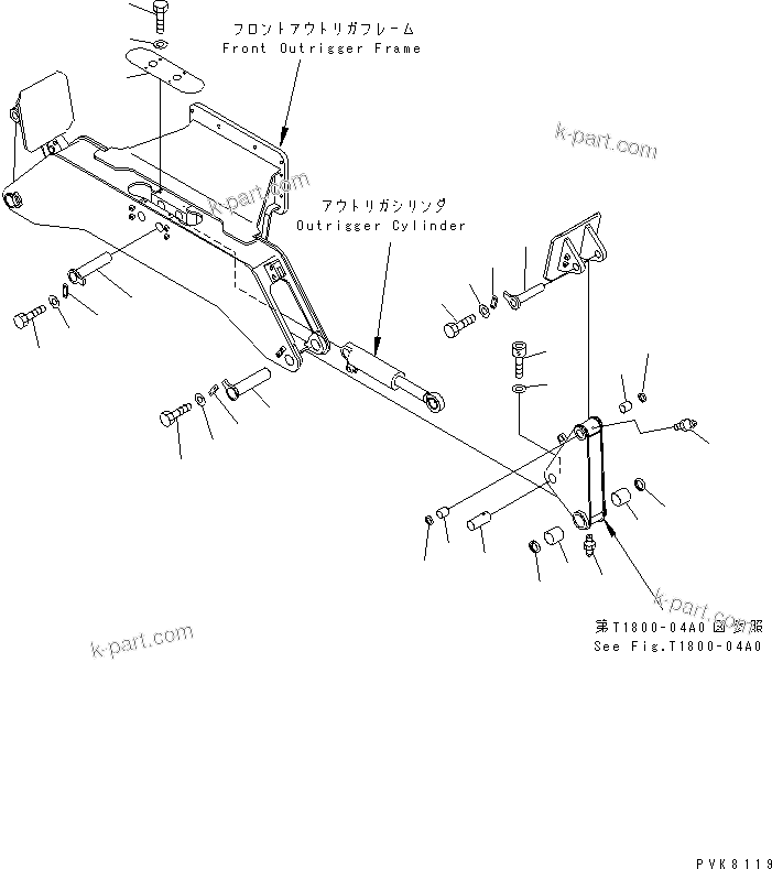 Komatsu parts book diagram for PW150ES-6K S/N K30001-UP: OUTRIGGER PIN (FOR FRONT OUTRIGGER)