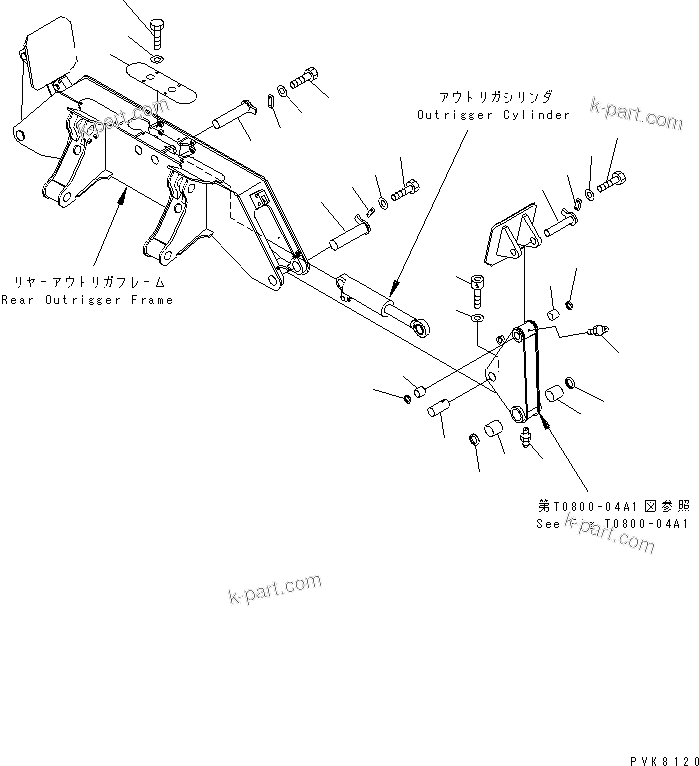 Komatsu parts book diagram for PW150ES-6K S/N K30001-UP: OUTRIGGER PIN (FOR REAR OUTRIGGER)