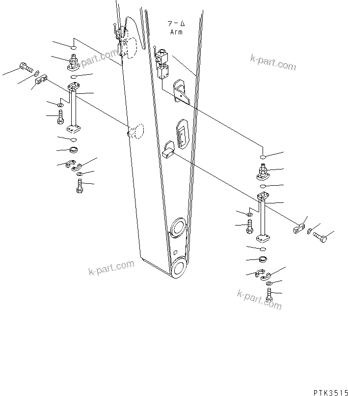 Komatsu parts book diagram for PW150ES-6K S/N K30001-UP: CLAMSHELL PIPING (FOR 3.0M ARM)