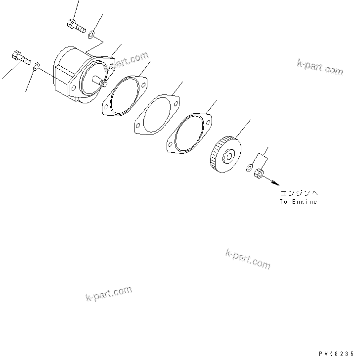 Komatsu parts book diagram for PW150ES-6K S/N K30001-UP: STEERING/BRAKE PUMP