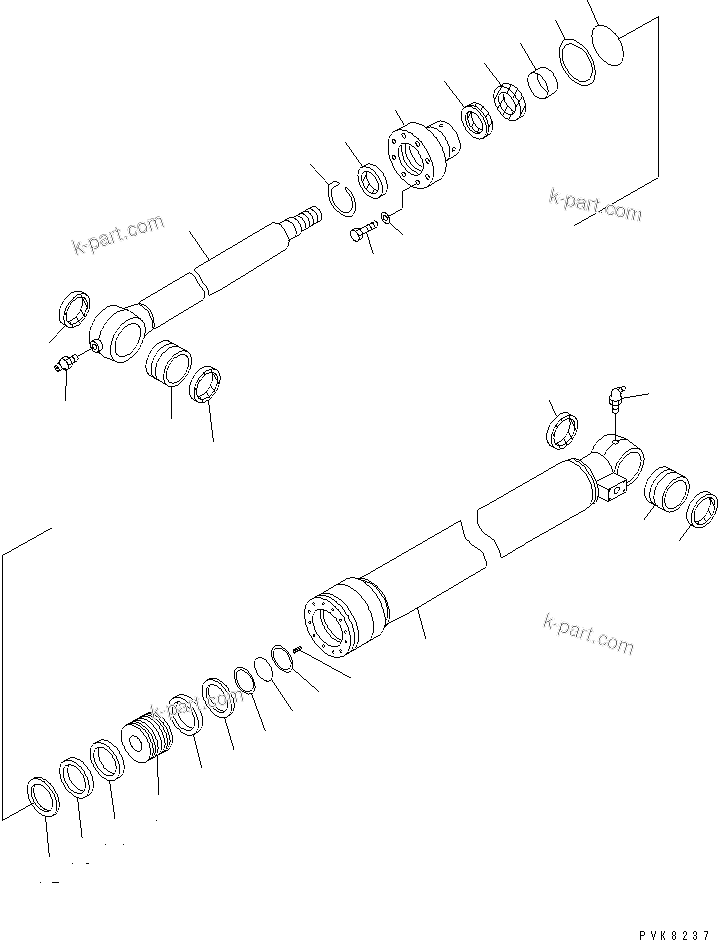 Komatsu parts book diagram for PW150ES-6K S/N K30001-UP: BUCKET CYLINDER (INNER PARTS)