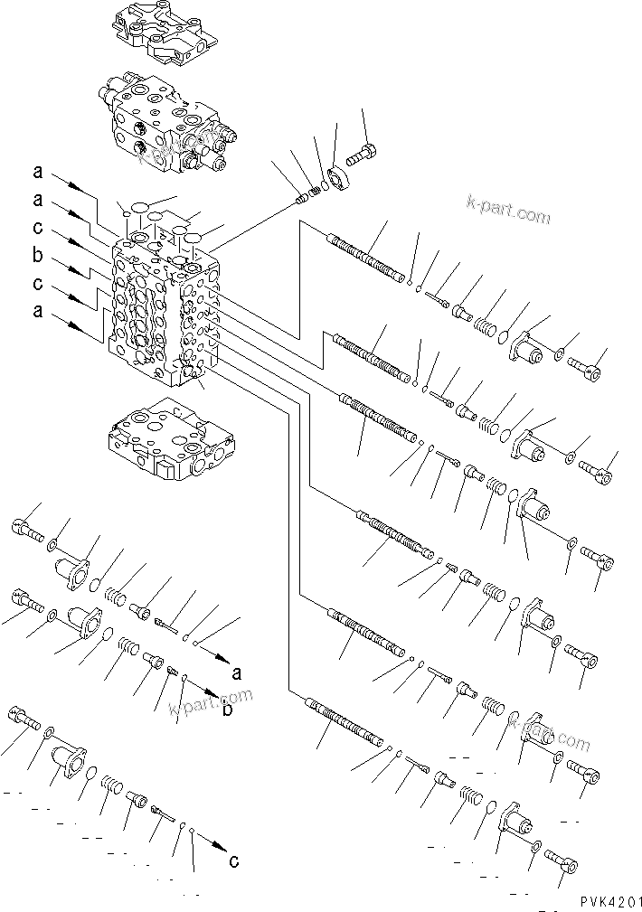Komatsu parts book diagram for PW150ES-6K S/N K30001-UP: MAIN VALVE (1/12)
