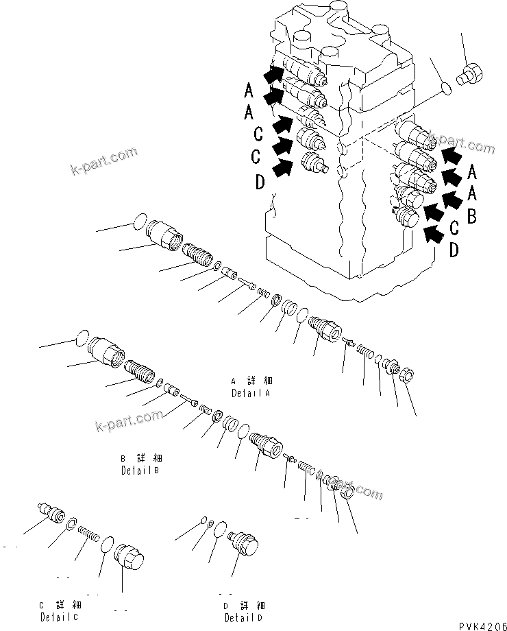 Komatsu parts book diagram for PW150ES-6K S/N K30001-UP: MAIN VALVE (8/12)