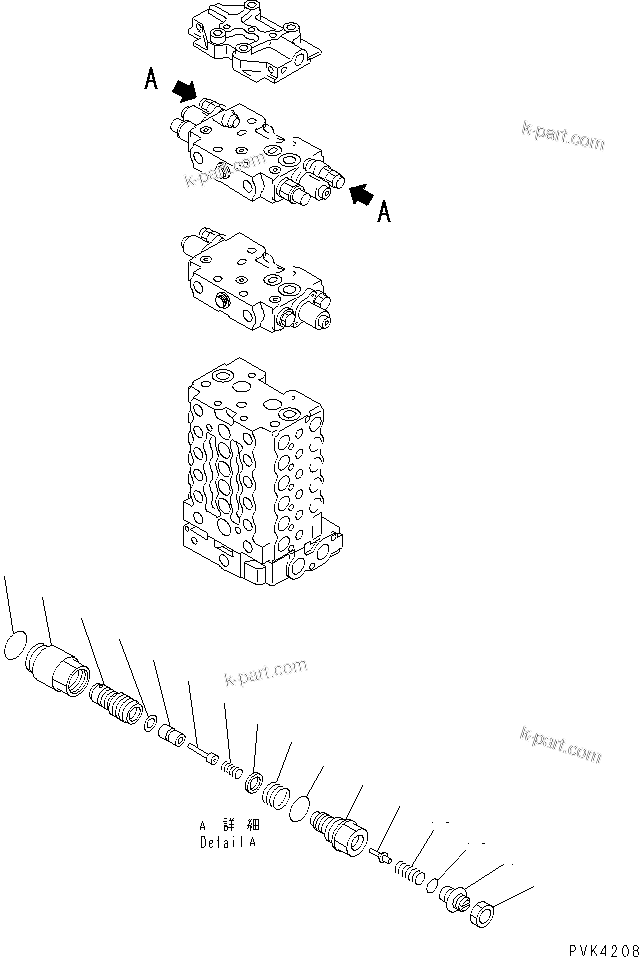 Komatsu parts book diagram for PW150ES-6K S/N K30001-UP: MAIN VALVE (10/12)