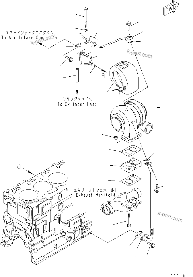 Komatsu parts book diagram for SAA6D125E-3K S/N .-UP: TURBOCHARGER PIPING