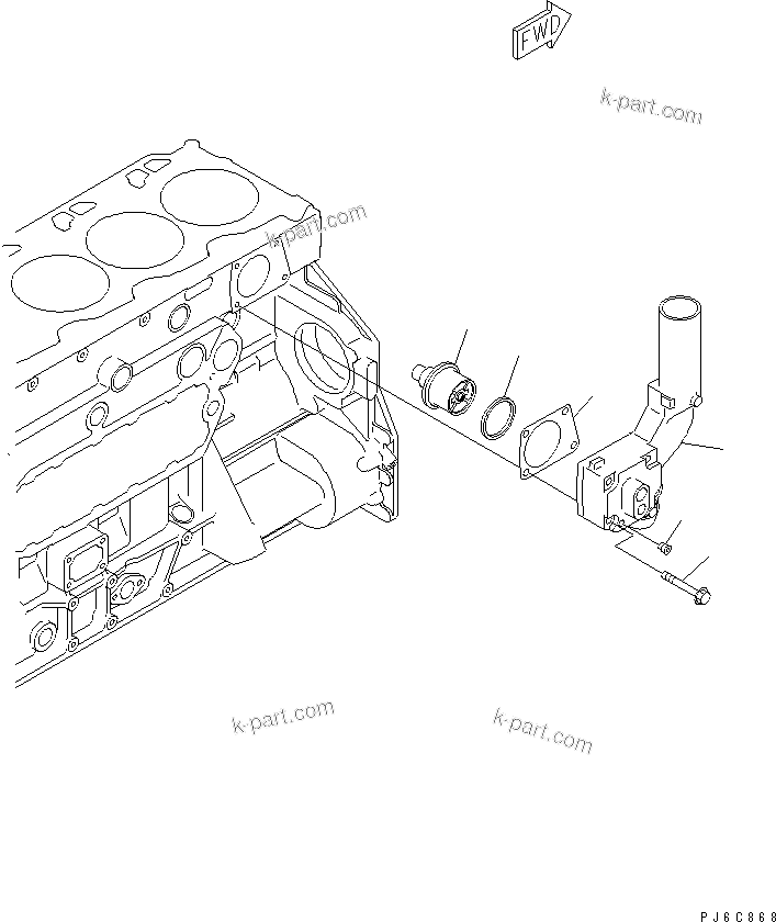Komatsu parts book diagram for SAA6D125E-3K S/N .-UP: THERMOSTAT AND THERMOSTAT HOUSING
