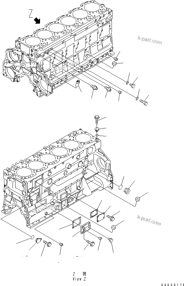 Komatsu parts book diagram for SAA6D125E-3K S/N .-UP: CYLINDER BLOCK ACCESSORY (OIL PRESSURE SWITCH AND BLIND COVER)