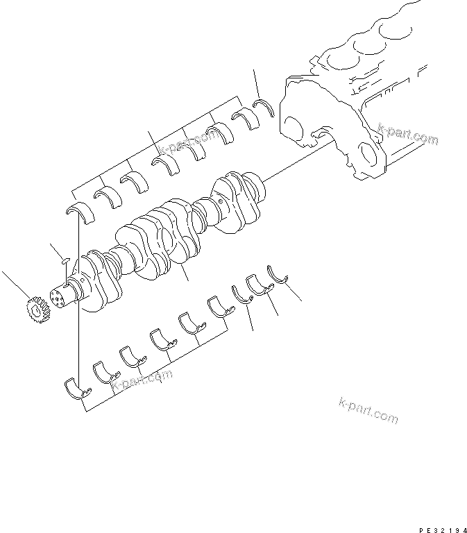 Komatsu parts book diagram for SAA6D125E-3K S/N .-UP: CRANKSHAFT