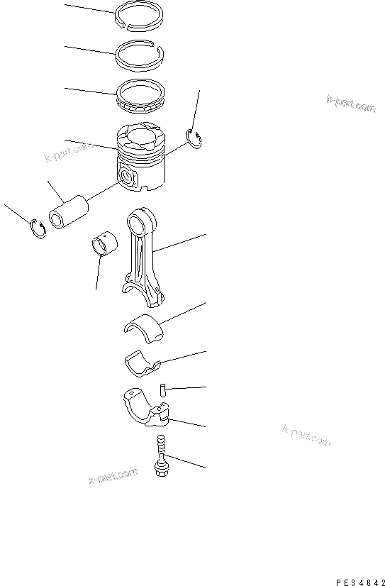 Komatsu parts book diagram for SAA6D125E-3K S/N .-UP: PISTON AND CONNECTING ROD