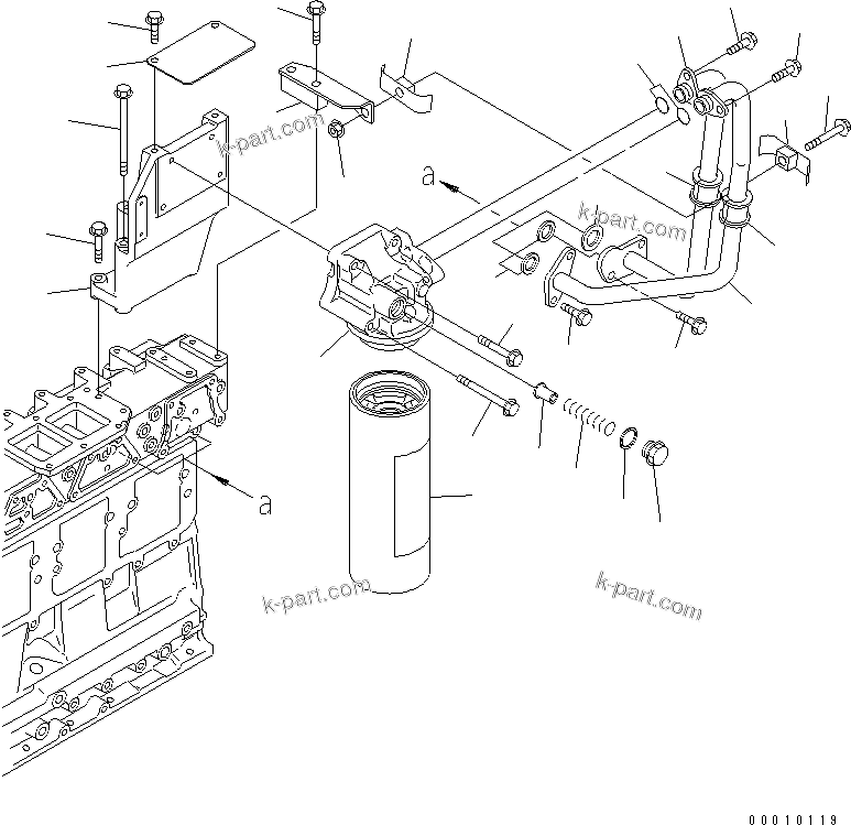 Komatsu parts book diagram for SAA6D125E-3K S/N .-UP: OIL FILTER AND PIPING