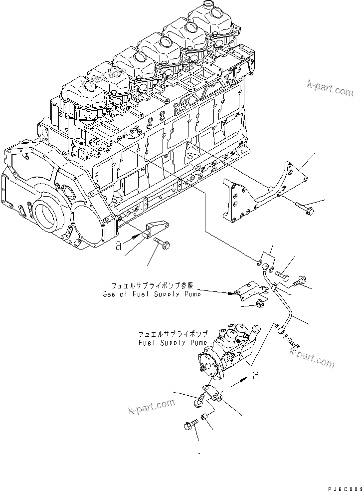Komatsu parts book diagram for SAA6D125E-3K S/N .-UP: FUEL SUPPLY PUMP BRACKET AND LUBRICATING OIL PIPING