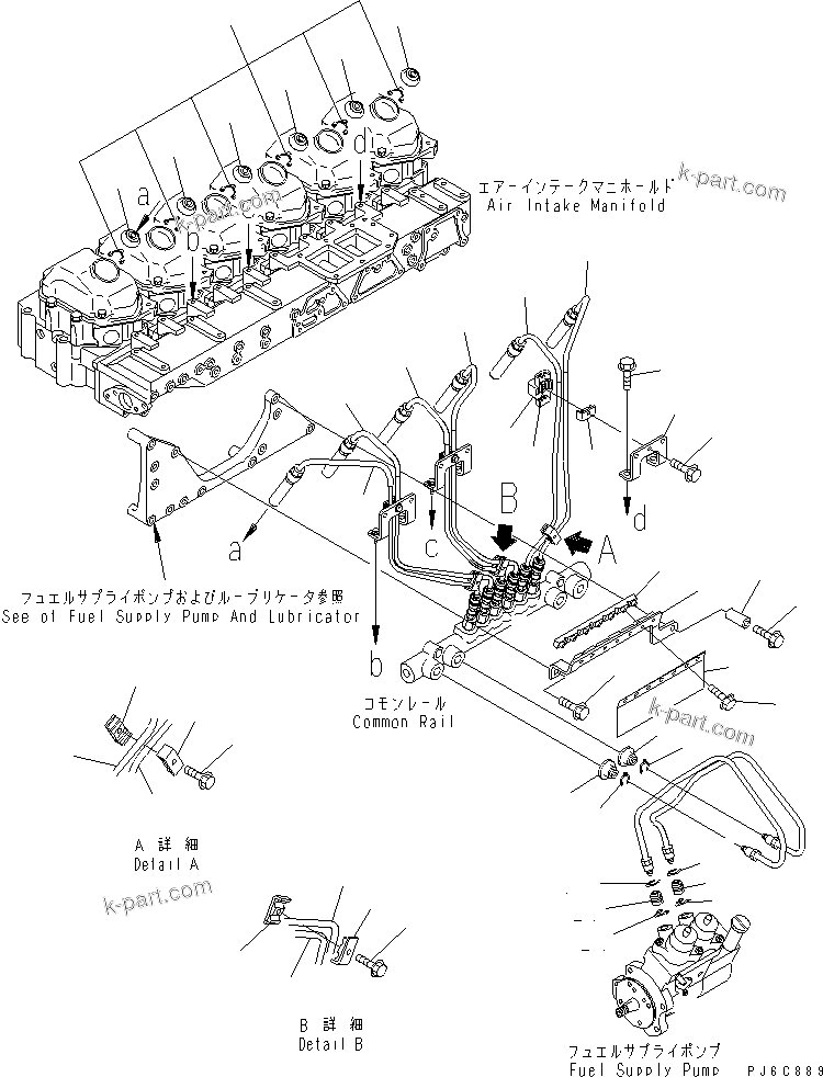 Komatsu parts book diagram for SAA6D125E-3K S/N .-UP: FUEL PIPING