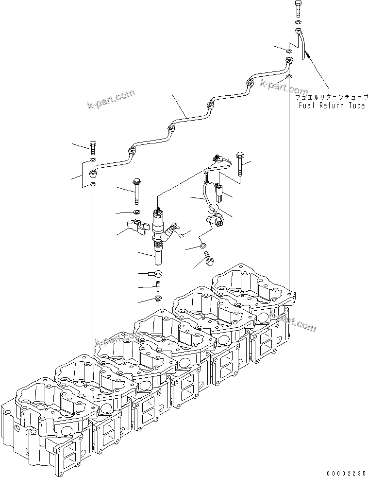 Komatsu parts book diagram for SAA6D125E-3K S/N .-UP: FUEL INJECTOR AND FUEL RETURN PIPING