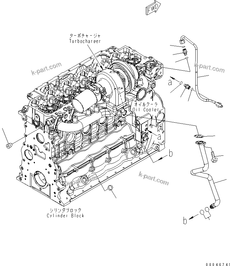 Komatsu parts book diagram for SAA6D107E-1BA S/N .-UP: TURBOCHARGER OIL PIPING