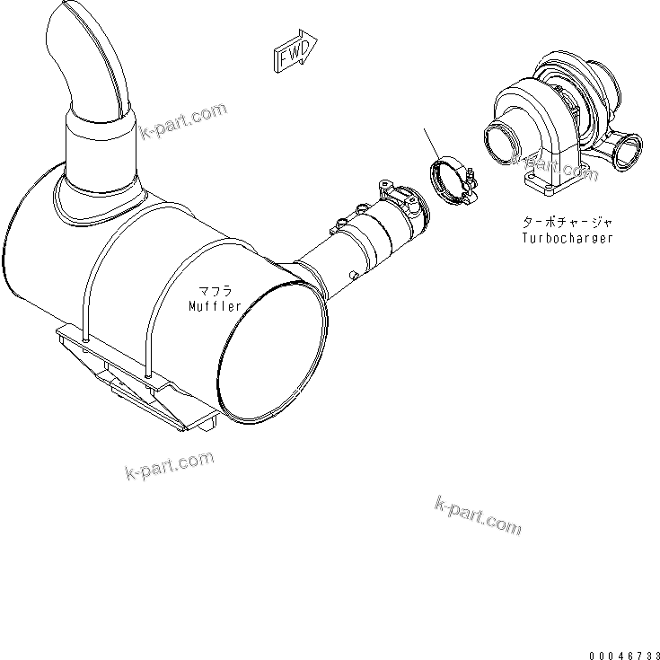 Komatsu parts book diagram for SAA6D107E-1BA S/N .-UP: EXHAUST CONNECTION