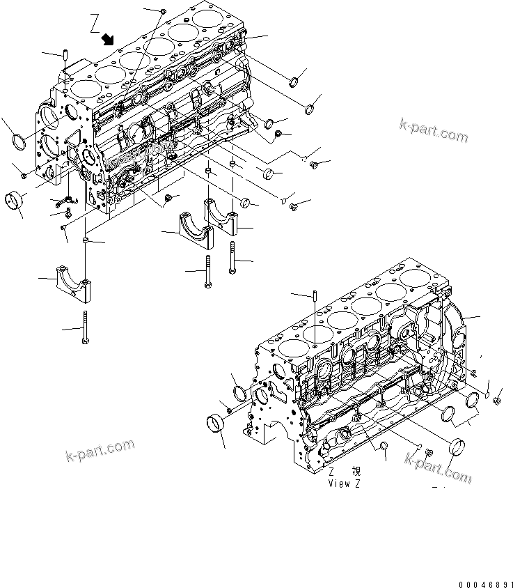 Komatsu parts book diagram for SAA6D107E-1BA S/N .-UP: CYLINDER BLOCK