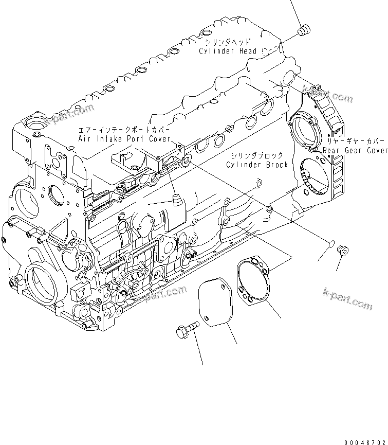 Komatsu parts book diagram for SAA6D107E-1BA S/N .-UP: REAR GEAR TRAIN ACCESSORY DRIVE COVER