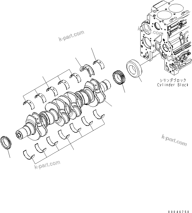 Komatsu parts book diagram for SAA6D107E-1BA S/N .-UP: CRANKSHAFT