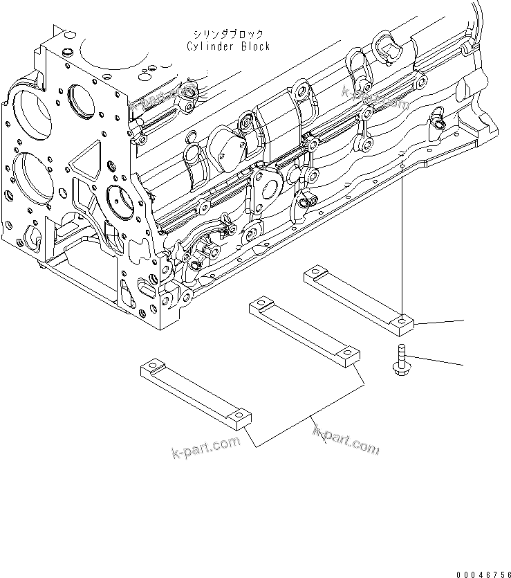 Komatsu parts book diagram for SAA6D107E-1BA S/N .-UP: CYLINDER BLOCK (STIFFENER STRIP)