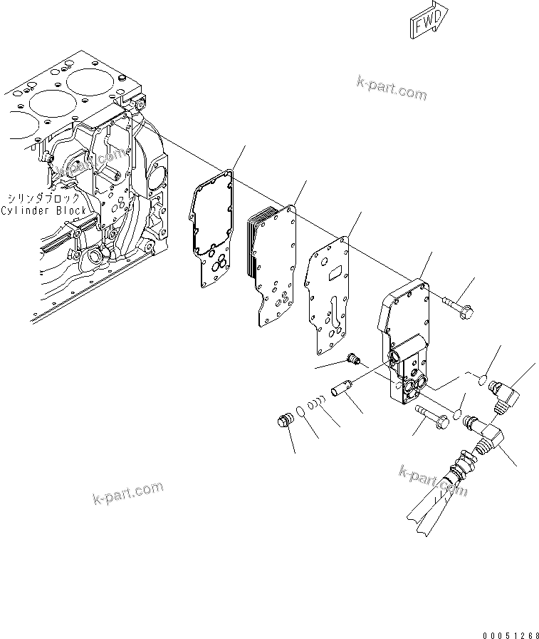 Komatsu parts book diagram for SAA6D107E-1BA S/N .-UP: LUBRICATING OIL COOLER