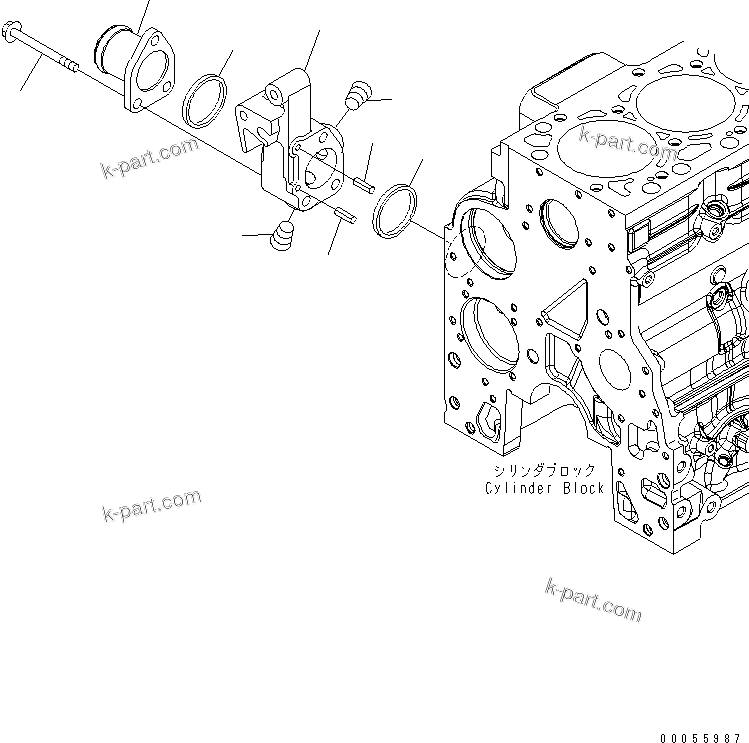 Komatsu parts book diagram for SAA6D107E-1BA S/N .-UP: WATER INLET CONNECTION