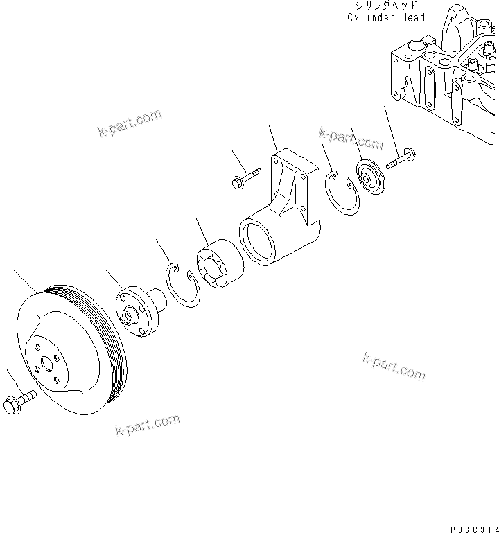 Komatsu parts book diagram for SAA6D107E-1BA S/N .-UP: FAN DRIVE (FOR 201.35MM PULLEY DIA)
