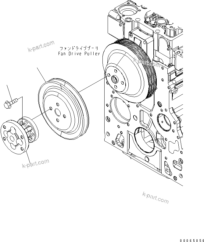 Komatsu parts book diagram for SAA6D107E-1BA S/N .-UP: FAN PILOT SPACER AND ACCESSORY DRIVE PULLEY