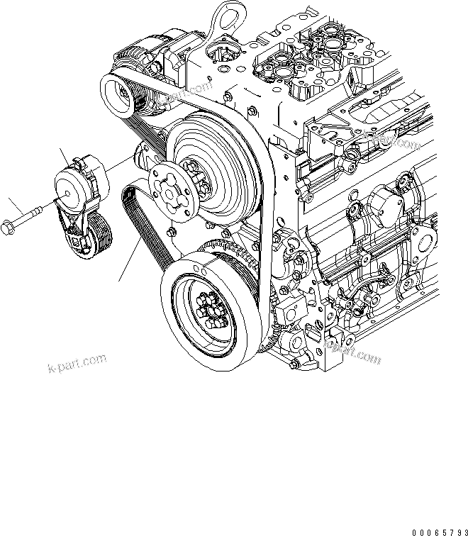 Komatsu parts book diagram for SAA6D107E-1BA S/N .-UP: WATER PUMP DRIVE AND BELT TENSIONER