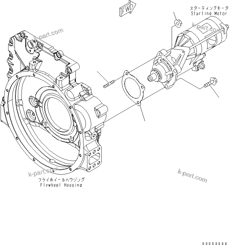 Komatsu parts book diagram for SAA6D107E-1BA S/N .-UP: STARTING MOTOR MOUNTING
