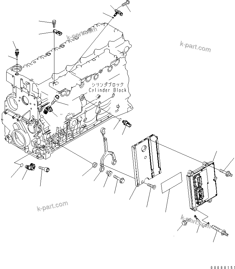 Komatsu parts book diagram for SAA6D107E-1BA S/N .-UP: ENGINE CONTROL MODULE AND SENSORS